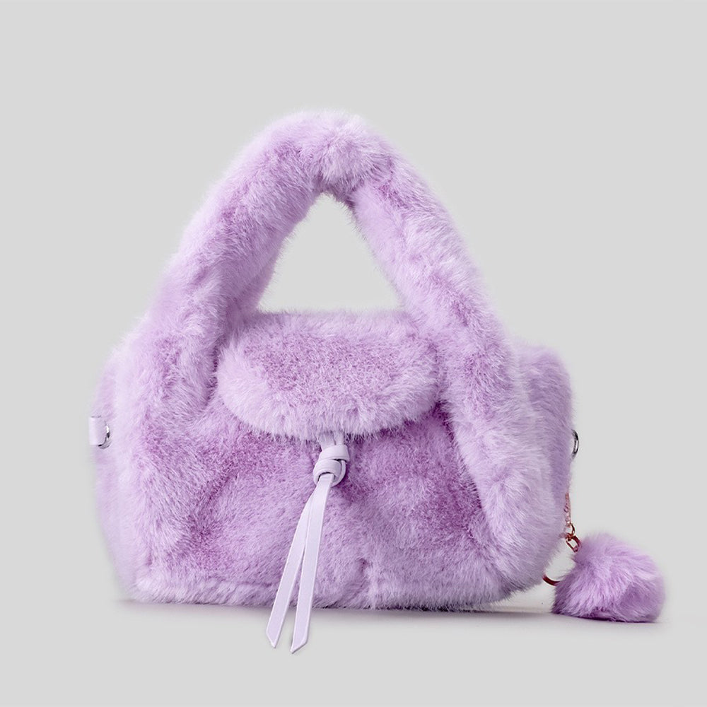 Cute Pompom Fuzzy Plush Solid Color Handbag 6W10BBG2394
