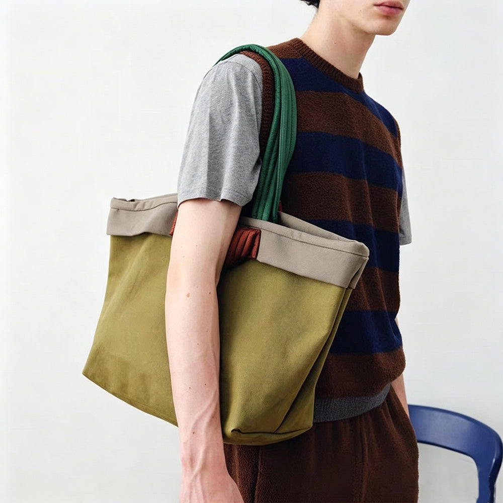 Large Capacity Color Block Canvas Tote Bag 6W10BBG2108