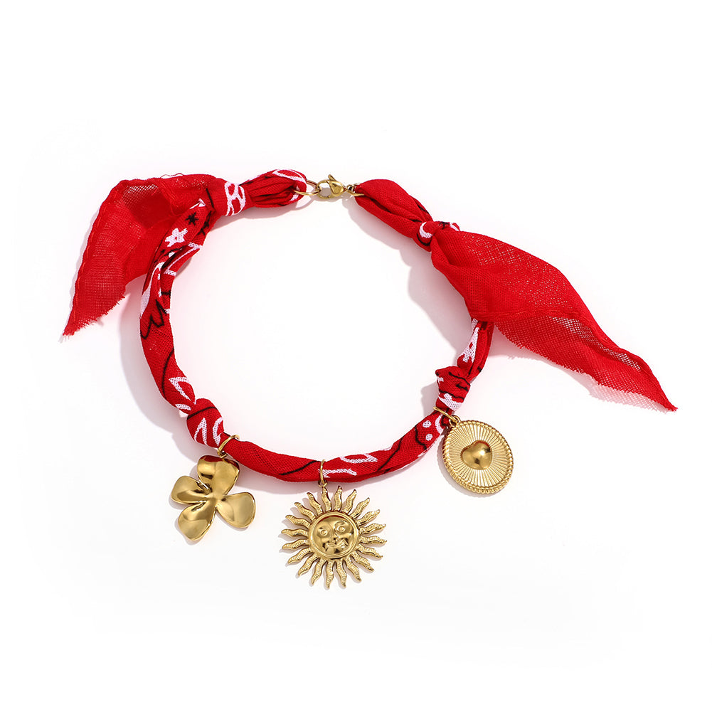 Boho Handmade Woven Flower Charm Scarf Anklet 6W6JBR747