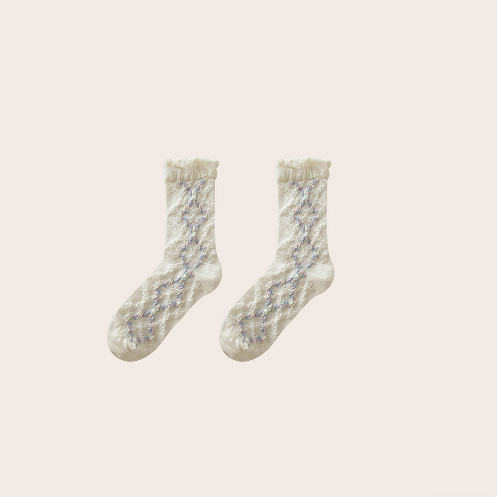Floral Ruffled Crew Socks - DippedShop Wholesale - #1667