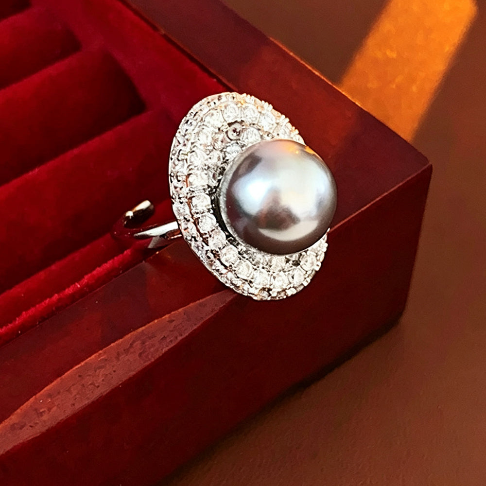 Trendy Oval Pearl Cubic Zirconia Open Ring 6W6JER748