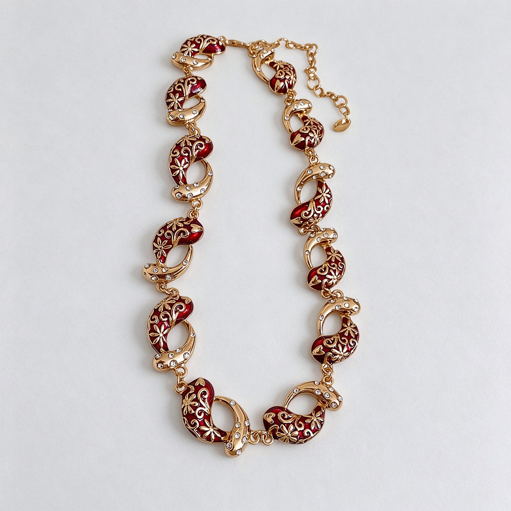 Vintage Enamel Floral Cashew Hollow Necklace 6W6JNC916