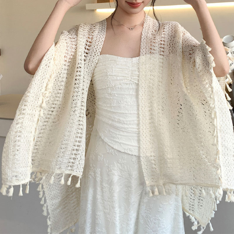 Boho Ccrochet Hollow Out Tassel Shawl Wrap 6W6NSC50