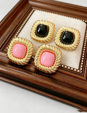 Twisted Rope Gold Square Stud Earrings 6W6JER775