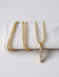 Trendy Rhinestone Cross Pendant Bead Chain Necklace 6W6JNC1011