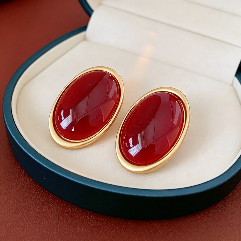 Chunky Gold Plated Oval Resin Statement Earrings 6W6JER736