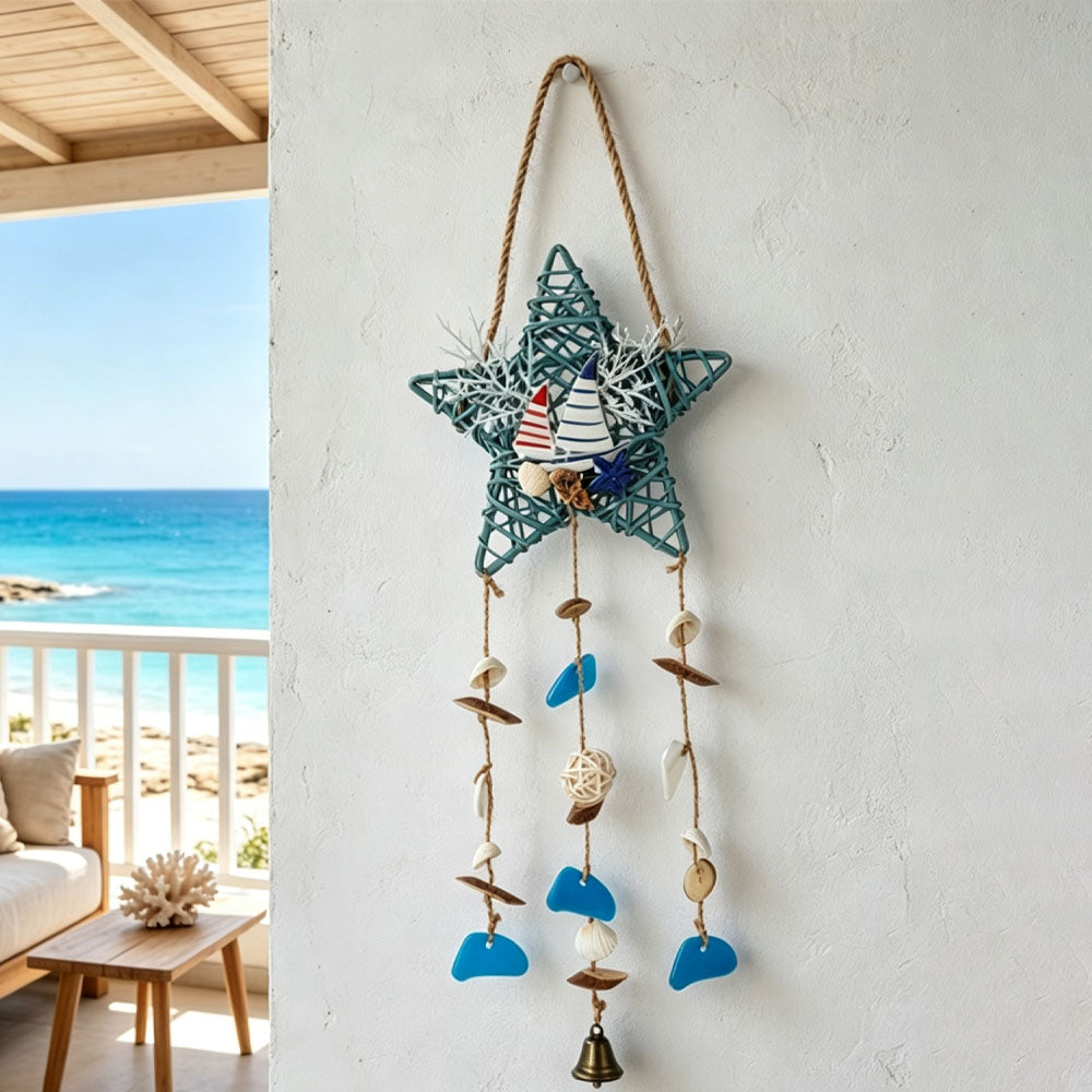 Handmade Crochet Rattan Fish Hanging Wind Chime 6H7HLS218