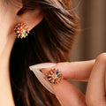 Multi-Color Zircon Flower Earrings 6W6JER784