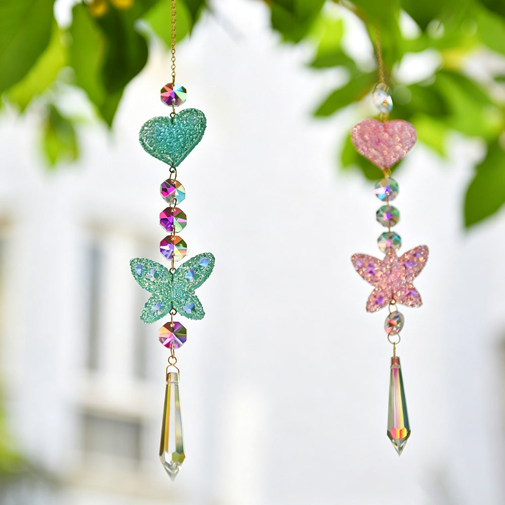 Glitter Heart Butterfly Crystal Prism Hanging Sun Catcher 6H7HLS212