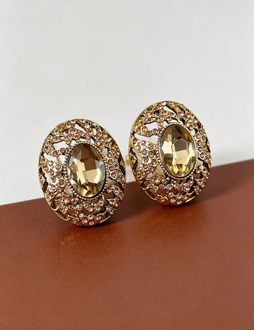 Champagne Rhinestones Oval Stud Earrings 6W6JER791