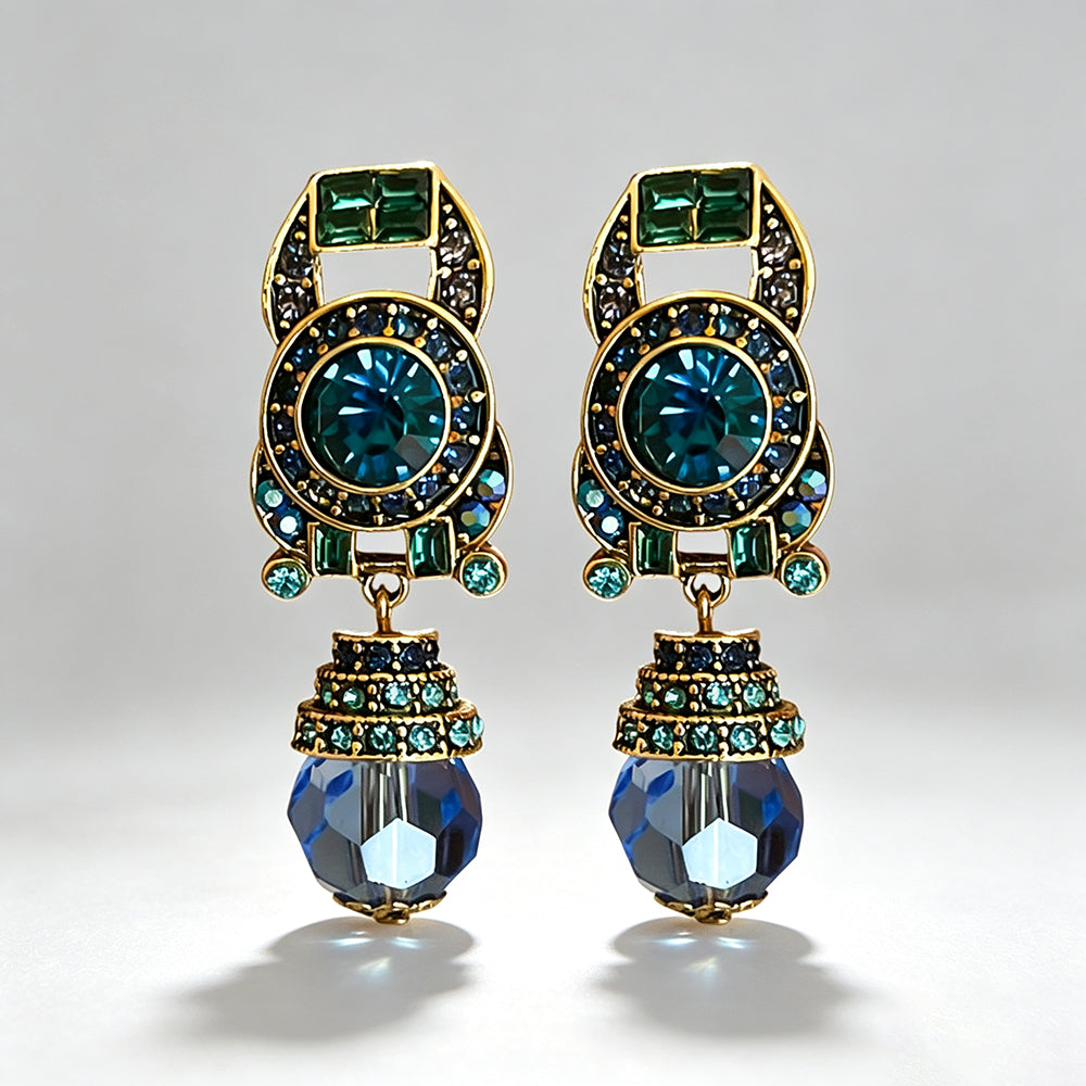 Retro Blue Rhinestone Crystal Dangle Earrings 6W6JER711