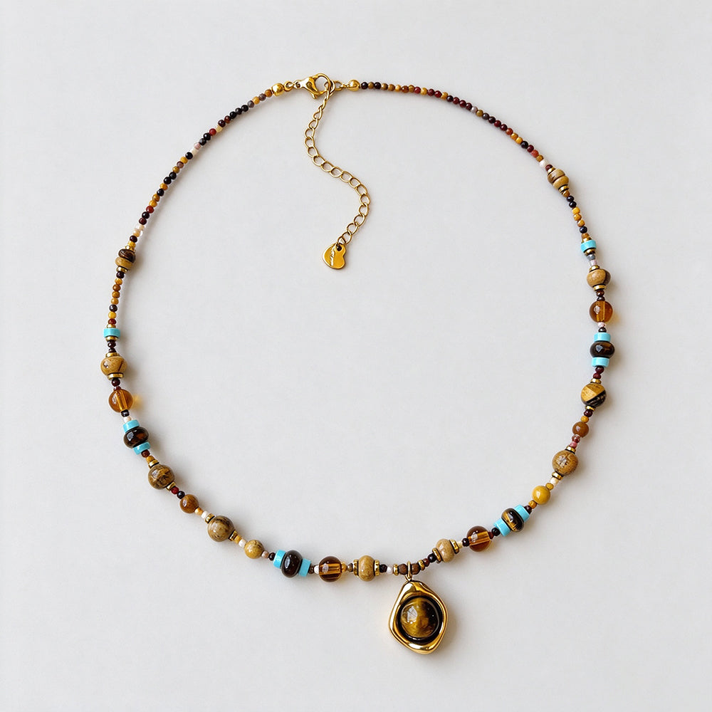Tiger Eye Beaded Necklace - DippedShop Wholesale - #0483