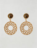 Vintage Tiger Eye Stone Hollow Circle Dangle Earrings 6W6JER774