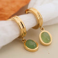 French Green Oval Gemstone Huggie Hoop Earrings 6W6JER913