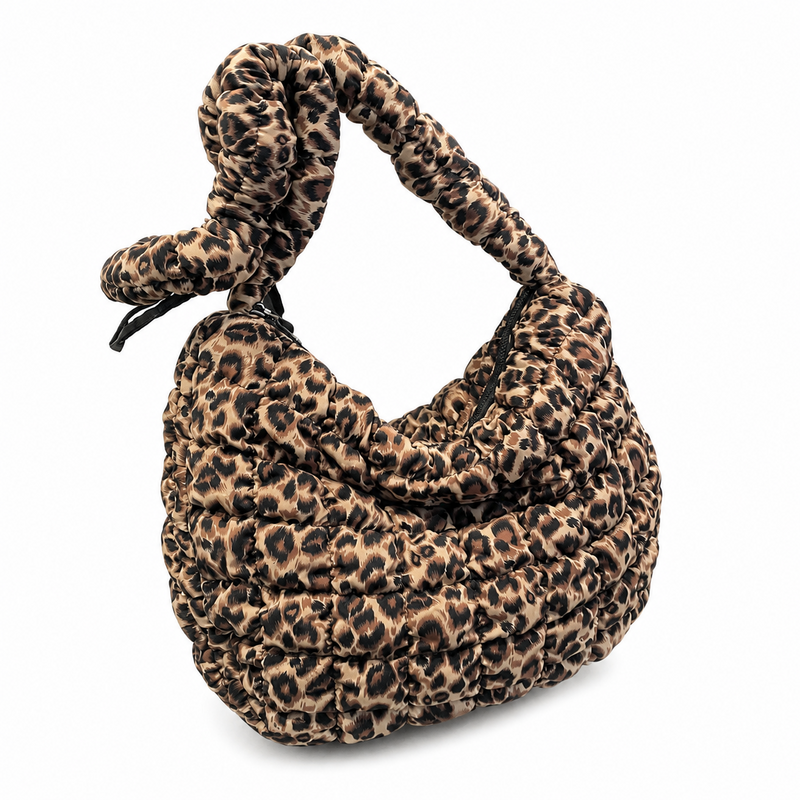 Vintage Leopard Print Ruched Puffer Cloud Bag 6W10BBG1803