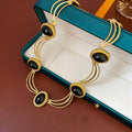 Retro Gold Plated Oval Gemstone Chain Necklace 6W6JNC942