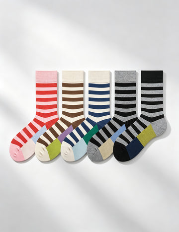 Striped Color Contrast Crew Socks - DippedShop Wholesale - #8611
