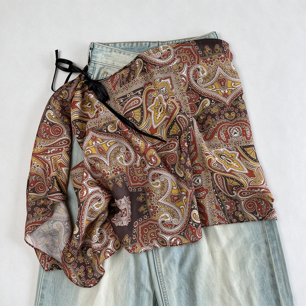 Vintage Asymmetrical Tie Waist Hip Scarf  Wrap 6W1SL46