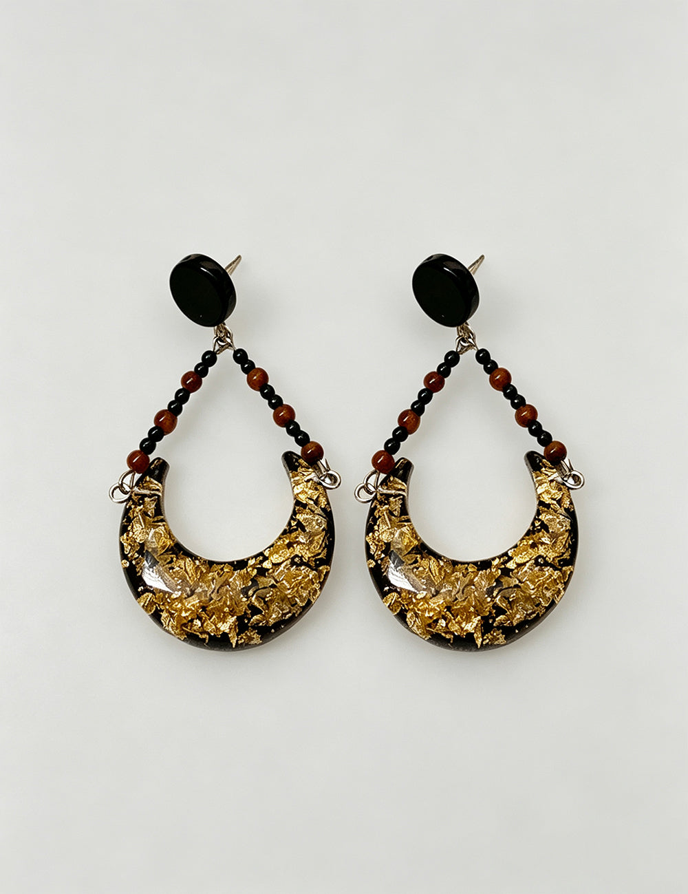Vintage Resin Gold Foil Crescent Moon Dangle Earrings 6W6JER740