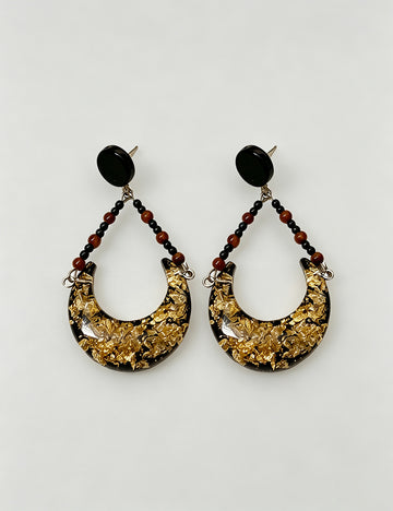 Vintage Resin Gold Foil Crescent Moon Dangle Earrings 6W6JER740