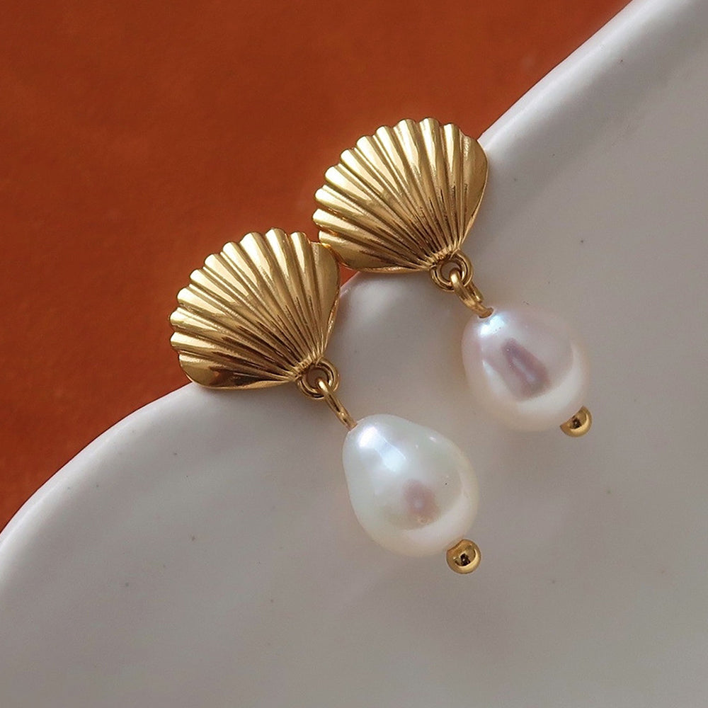 Shell Pearl Dangle Earrings - DippedShop Wholesale - #5363