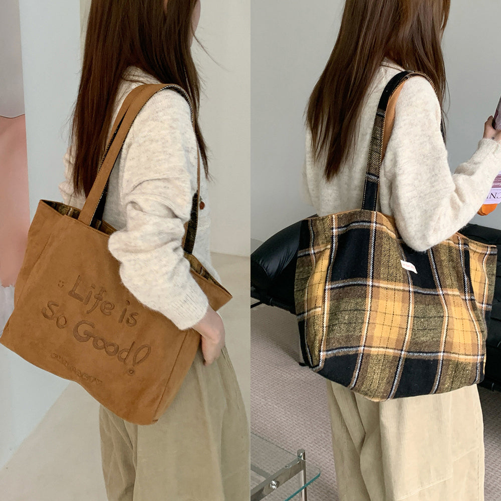 Reversible Letter Print Shoulder Bag - DippedShop Wholesale - #4995