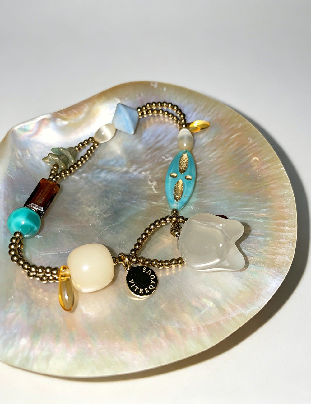 Vintage Flower Pendant Irregular Beaded Bracelet 6W6JBR467