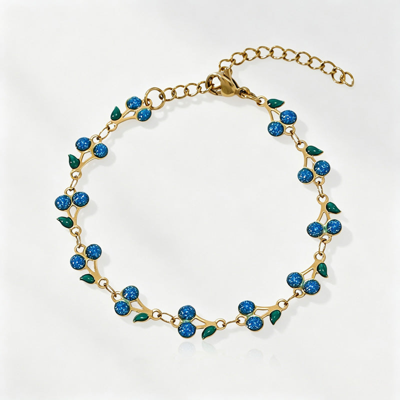 Cute Cherry Rhinestone Gold Plated Chain Bracelet 6W6JBR516