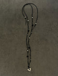 Simple Silver Heart Charm Beaded Braided Necklace 6W6JNC407L