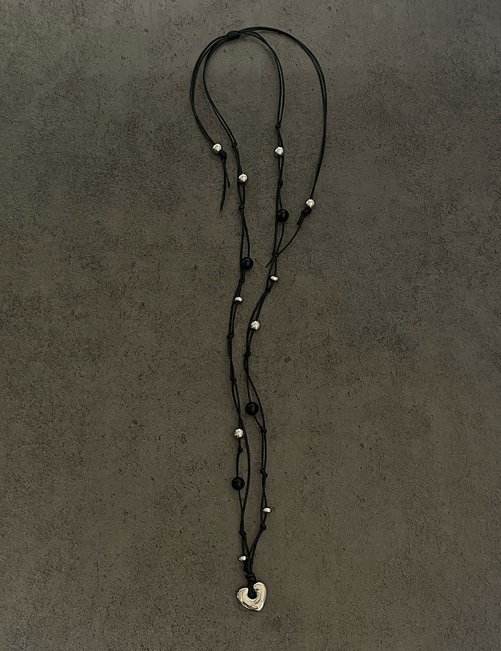 Simple Silver Heart Charm Beaded Braided Necklace 6W6JNC407L