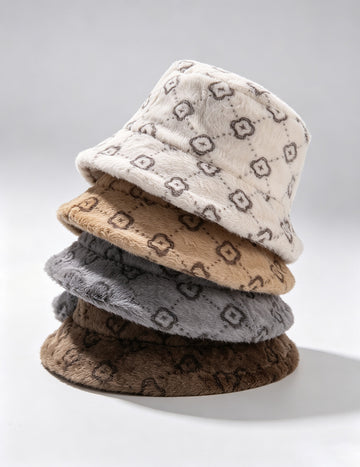 Cute Color Block Fluffy Fur Warm Bucket Hat 6W6HAT818