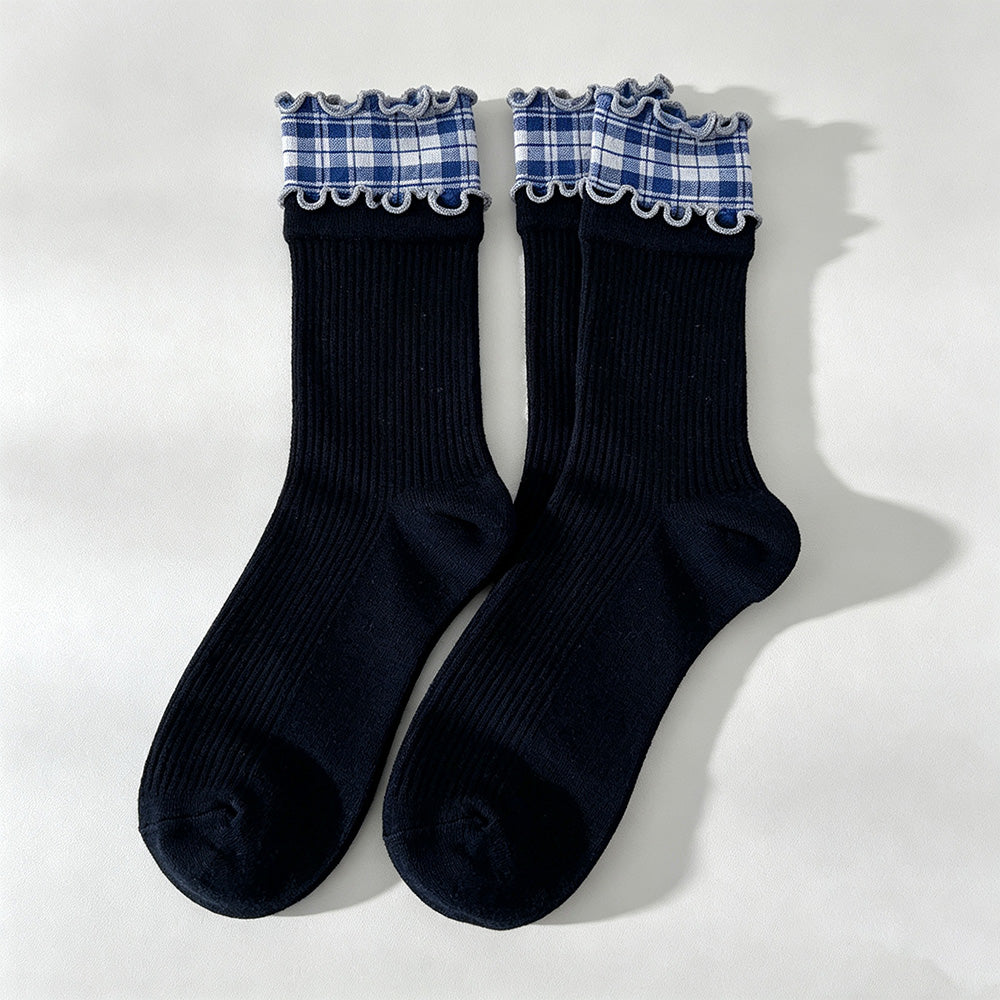 Ruffled Cuff Crew Socks - DippedShop Wholesale - #0291