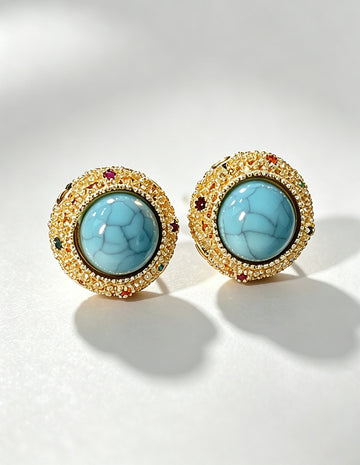 Vintage Oval Turquoise Gold Plated Stud Earrings 6W6JER710