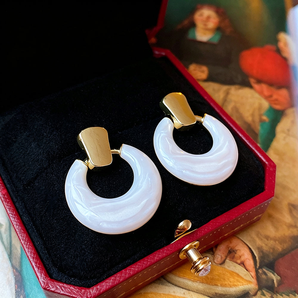 Vintage Enamel Glaze Hollow Circle Stud Earrings 6W6JER750