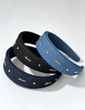 Vintage Metal Letter Studded Denim Wide Headband 6W6HBD307
