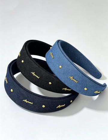 Vintage Metal Letter Studded Denim Wide Headband 6W6HBD307