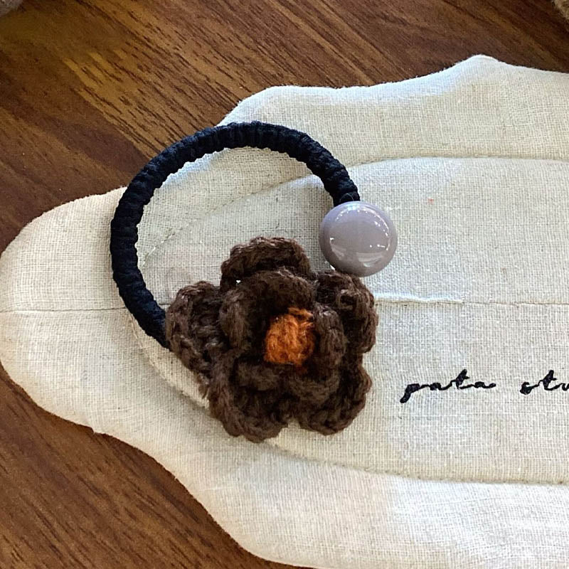 Refined Color Block Knit Flower Bead Hair Tie MK2BLW6W6HHT20