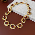 Vintage Rhinestones Floral Oval Chain Necklace 6W6JNC933