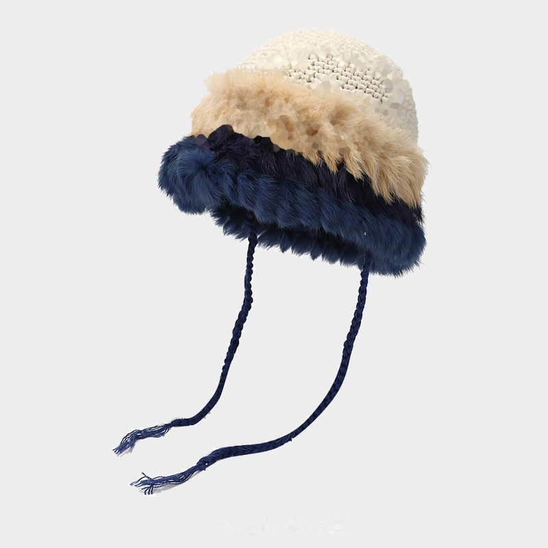 Stylish Color Black Plush Knit Beanie Hat 6W6HAT685