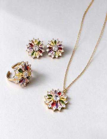Elegant Colorful Rhinestones Floral Pendant Choker Necklace 6W6JNC928