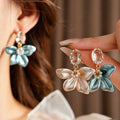 Pearlescent Enamel Flower Drop Earrings 6W6JER789