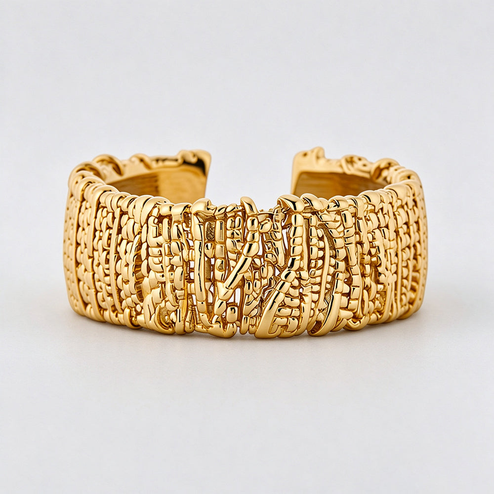 Vintage Gold Plated Crinkled Texture Wide Open Ring 6W6JRG362