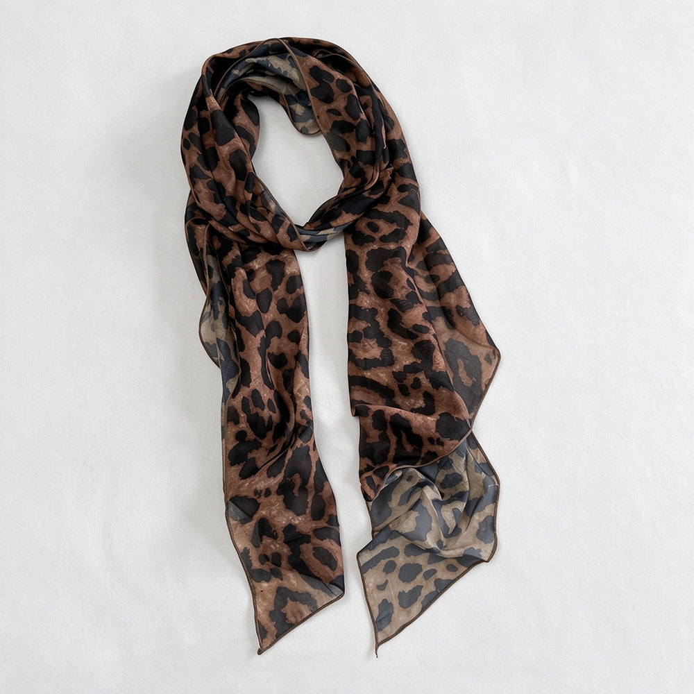 Vintage Leopard Print Polka Dots Long Silk Scarf 6W6NSC220