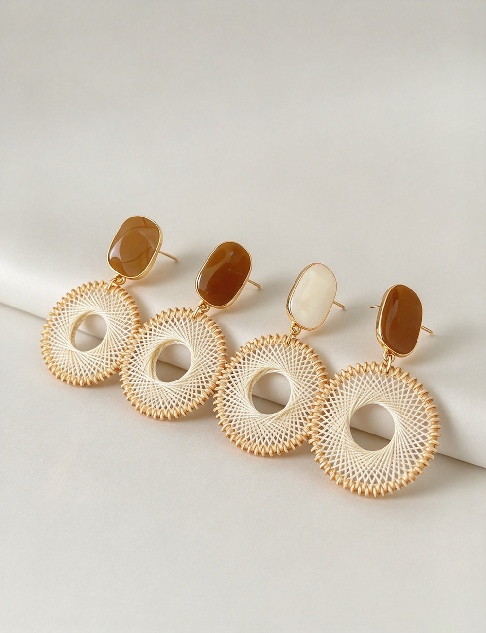 Boho Woven Mesh Circle Drop Statement Earrings 6W6JER822
