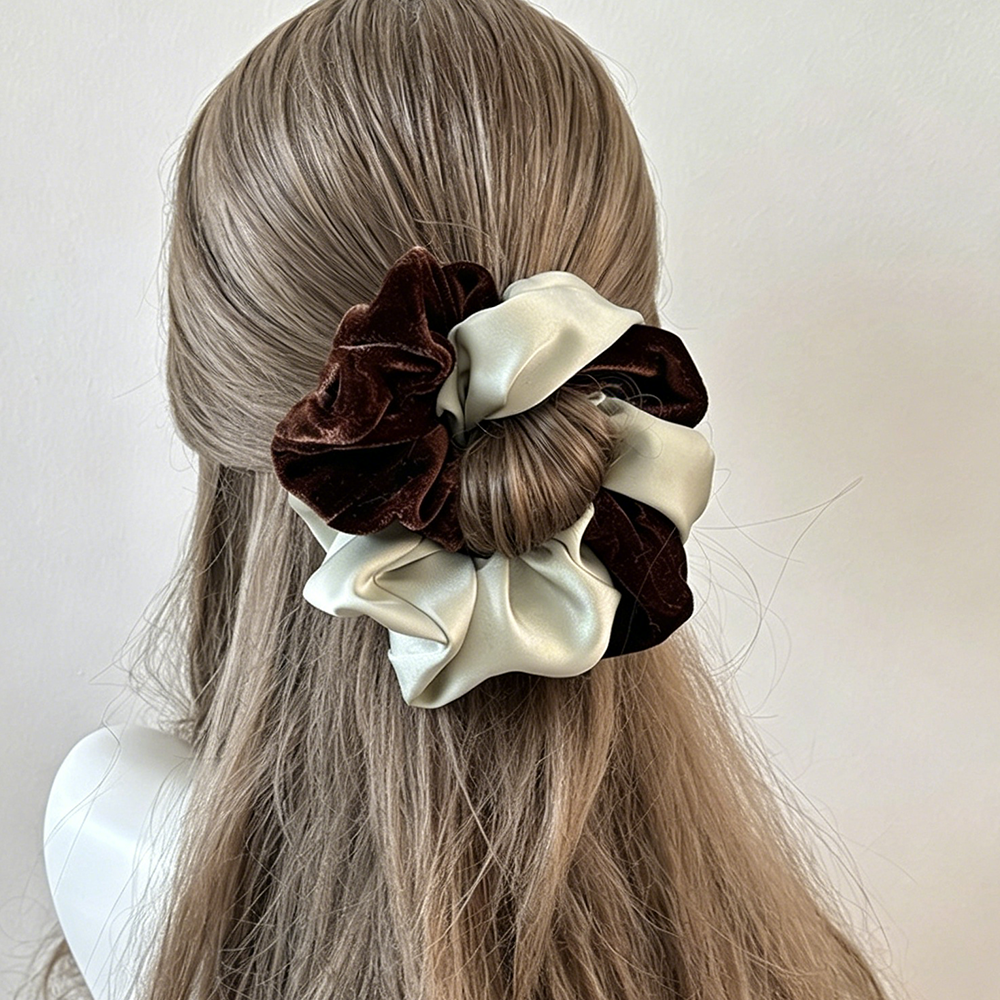 Velvet Satin Color Block Scrunchies Hair Scrunchie MK2BLW6W6HSR20