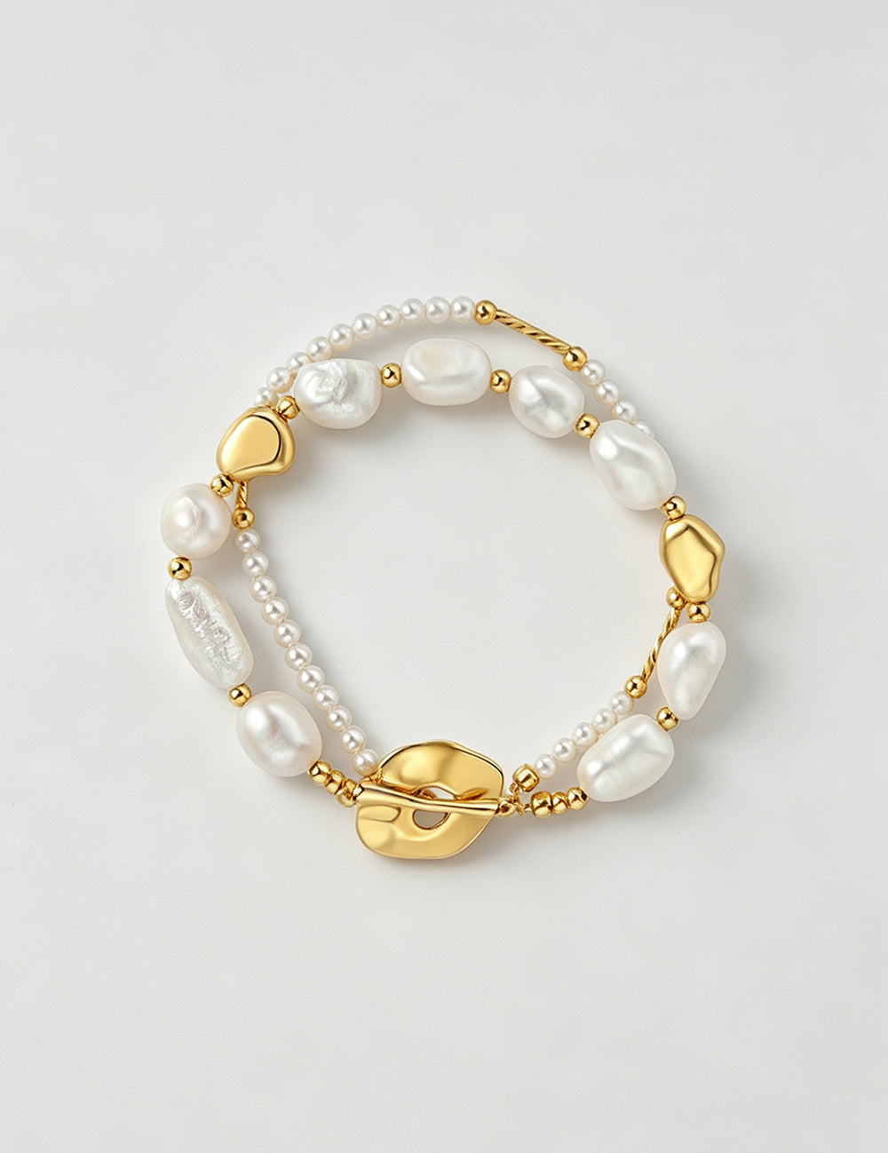 Stylish Gold Plated Double Layer Pearl Bracelet 6W6JBR684