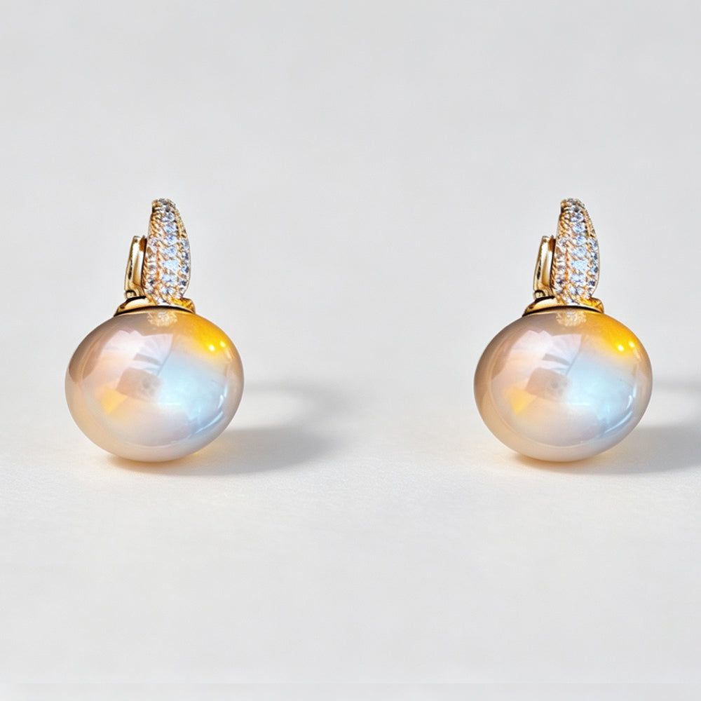 Elegant Pearl Gold Plated Cubic Zirconia Hoop Earrings 6W6JER707
