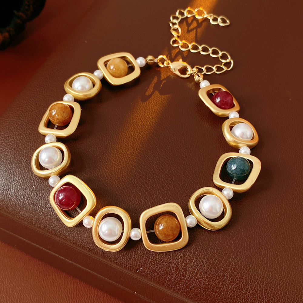 Vintage Pearl Geometric Chain Necklace 6W6JNC911