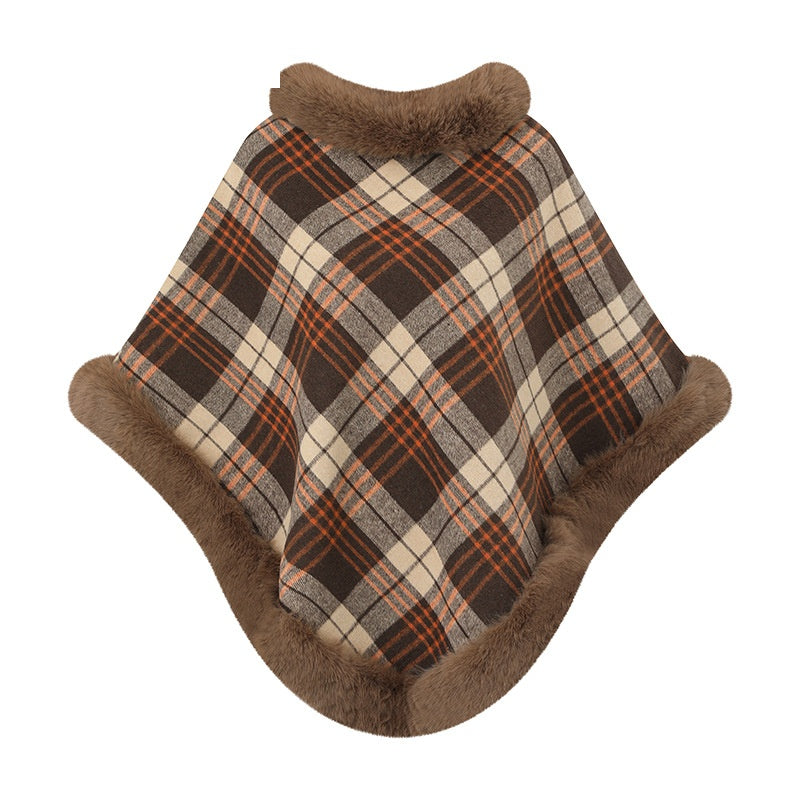 Plaid Faux Fur Knit Poncho - DippedShop Wholesale - #3315