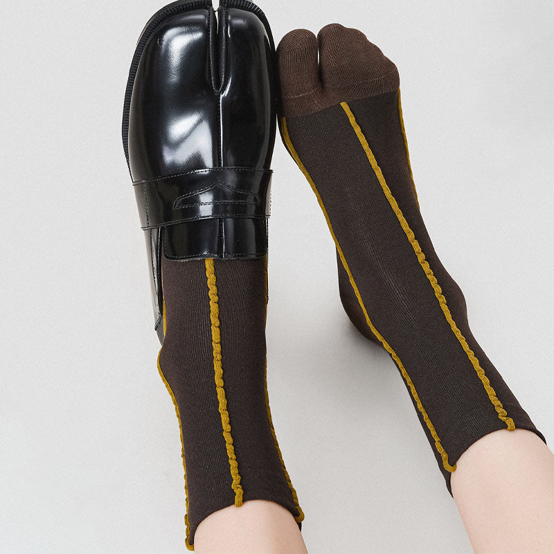 Color Contrast Striped Breathable Crew Tabi Socks 6W8FSO535
